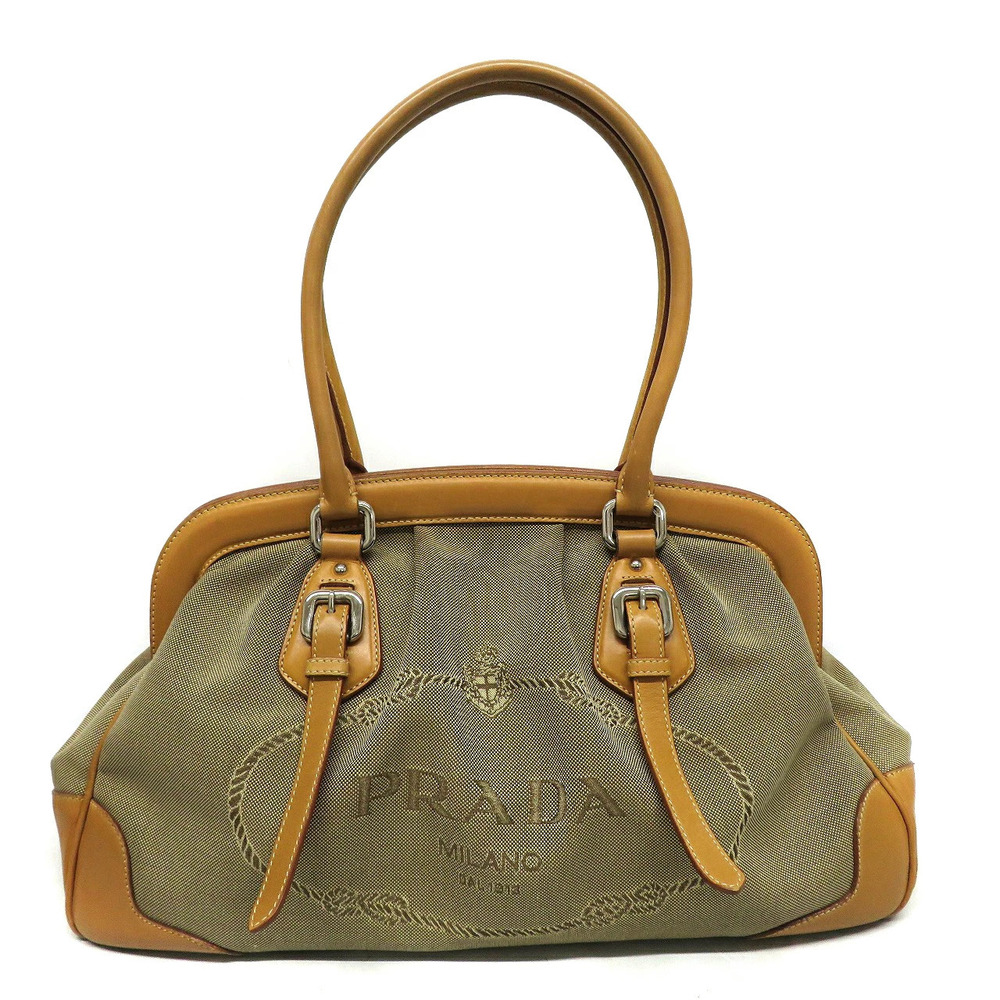 Prada Milano Jacquard Canvas Leather Doctor Honey Brown Leather